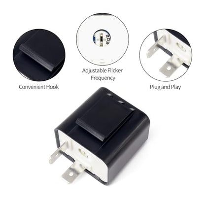 HiSport 12V 2 PIN Adjustable Electronic Flasher Relay Compatible with Honda Grom 125, Kawasaki ZX6R, 250R, Ninja 300, Z300, Black Blinker Relay Fix for LED Turn Signal Light Bulbs 1PCS