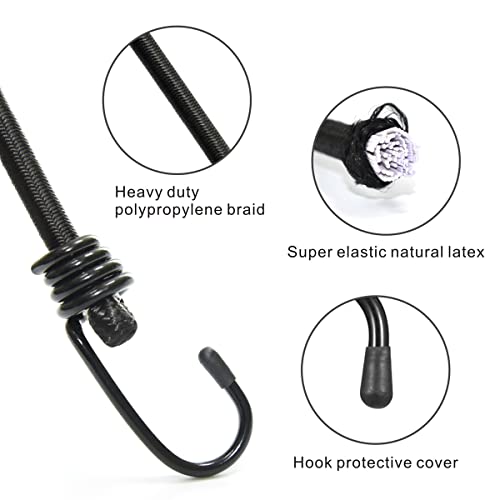 BEXSLE Bungee Cords with Hooks, Heavy Duty Outdoor Elastic Bungee Straps，No Odour Industrial Grade Bungee Rope for Securing Tarps, Luggage, Tents, Bikes or Garden Tidying 24inch 4Pcs (Black) - size: 24 inches x 4 pcs