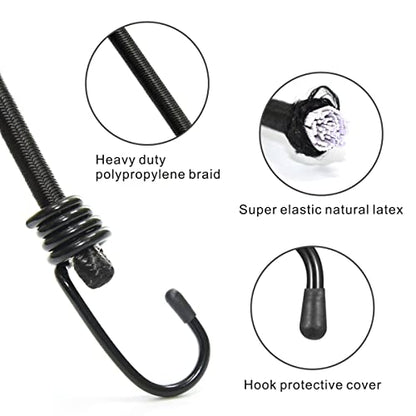 BEXSLE Bungee Cords with Hooks 2m Long, Heavy Duty Outdoor Elastic Bungee Straps, No Odour Industrial Grade Bungee Rope for Securing Tarps, Luggage, Tents, Bikes or Garden Tidying 80inch 4Pcs (Black) - size: 80 inches x 4 pcs