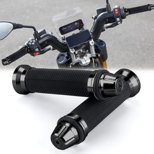 2PCS Motorcycle Handlebar Grips,7/8" & 1" Soft Rubber Grips with CNC Aluminum Bar End Caps,Compatible with Harley, Honda, Yamaha, Kawasaki, Suzuki,Anti-Slip Racing Grips for Car Decoration - color: Black