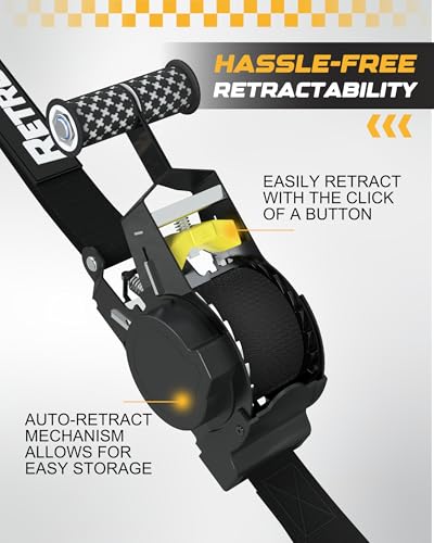 RETRUE Heavy Duty Self-Retracting Ratchet Straps, 10 Feet Retractable Ratchet Tie Down Straps with 1,500lb Break Strength for Trailers, Motorcycles, ATVs, Moving, Cargo Handling & More, Black (4 Pack) - size: 4-Pack