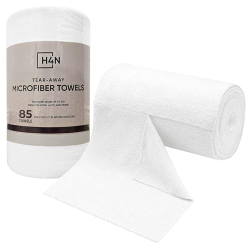 H4N Microfiber Cleaning Cloth Roll, 85 Pack Micro Fiber Wash Cloths for Car, Tear Away Towels, Ultra Absorbent Dish Rags, Non-Abrasive, Reusable and Washable Household Supplies, 11.81" x 11.81", White - color: White