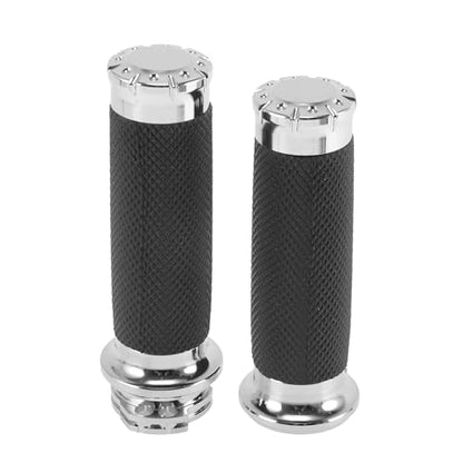 0.98"x0.98" Universal Motorcycle Hand Grips Cover Non Slip Aluminum Rubber Handlebar Grips for Motorcycle Scooter Bicycle Black Silver Tone 1 Pair - color: Black +Silver Tone
