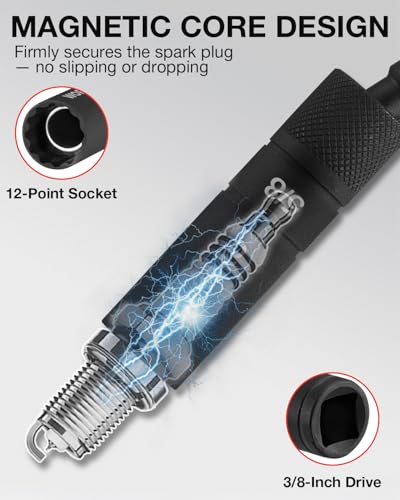 WORKPRO 6-Piece 3/8" Drive Magnetic Spark Plug Socket Set 12-Point, Includes 9/16", 5/8", 13/16", 14mm Sockets with 4", 6", 11" Extensions for Automotive Repair - size: 6PC(14MM,5/8",9/16",13/16")
