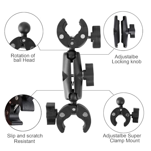 PellKing Camera Motorcycle Mount for Insta360 X5/X4/X3/X2,Double Super Clamp Mount Umbrella clamp Holder for Monitor Bracket Magic Socket Arm with 1/4 Thread for Moto Bike Bicycle Handlebar