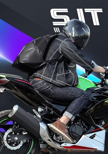 Motorcycle Backpack, Expandable Waterproof Helmet Bag, Reflective Riding Daypack (Black) - color: Black