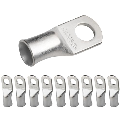 SELTERM 10pcs 1/0 AWG-3/8" Stud Tinned Copper Wire Lugs, Heavy Duty Battery Cable Ends,0 Gauge Ring Terminals, UL Battery Lugs Marine Grade Copper Eyelets Electrical Battery Terminal Connectors - color: Tinned Copper Lugs, size: 1/0 Awg - 3/8" (M10) Ring