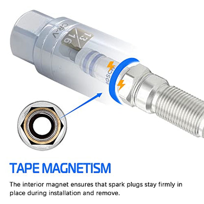 13/16-inch Magnetic Spark Plug Socket 3/8-inch Drive 6-Point Powerful Magnet Retains Spark Plugs Chrome Vanadium Steel - size: 13/16-inch
