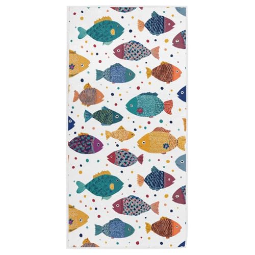 Naanle Ocean Cute Floral Fishes Soft Absorbent Hand Towel Decor for Bathroom, Guest, Hotel, Kitchen, Gym and Spa(16" x 30") - color: Fish