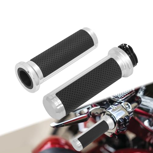 1 inch Handlebar Grips 25mm Aluminum Defiance Cable Throttle Hand Grips Compatible with Harley Touring Softail Dyna Sportster XL883 1200 XR VRSC - color: Chrome-Cable Throttle