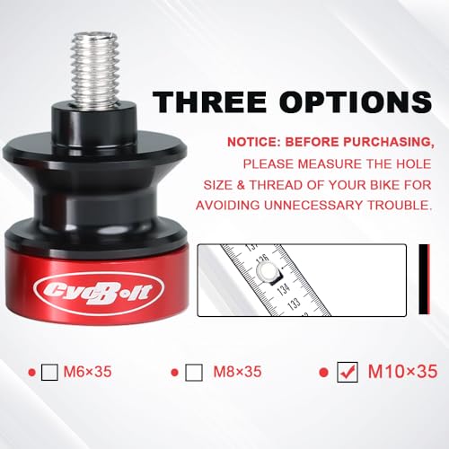10mm Swing Arm Spools Sliders CNC Red M10 Stand Slider for M10x1.25 Motorcycle Swing Arm Fit for CFMoto 450SS 450SR 700 CL-X 800MT EX250 EX300 EX500 EX650 Ninja 500 ZX10R ZX14R Z1000 | For M10x1.25 Motorcycle Swing Arm Fit for CFMoto 450SS 450SR 700 CL-X