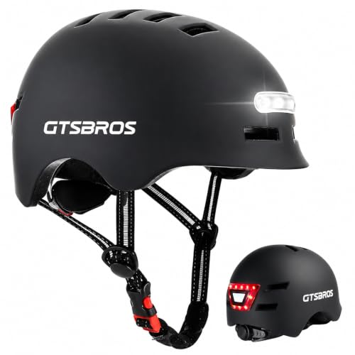 Adult Bike Helmet with LED Lights, Lightweight Adjustable Bicycle Helmet for Men Women, Safety Certified Cycling Helmet for Urban Commuting, Road Cycling, Skateboard and Scooter Riding - color: Black, size: X-Large 61-64CM