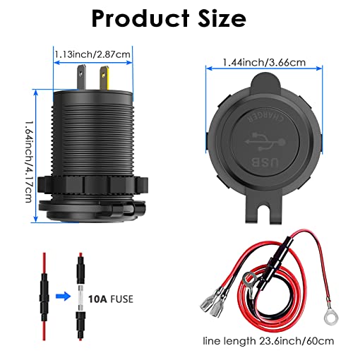 QC3.0 Dual USB 12V DC Outlet with Touch Switch: 12 Volt Marine Socket Golf Cart USB Port Car Charger Waterproof Power Adapter Cigarette Lighter Mount Fast Charge for Boat Motorcycle ATV RV