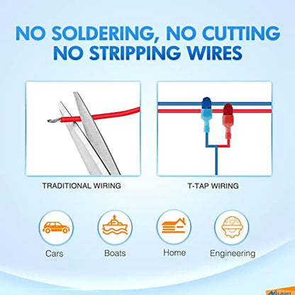 Nilight 360PCS T-Tap Wire Connectors Self-Stripping Quick Splice Electrical Terminals Insulated Male Disconnect Spade Assortment Kit with Storage Case - size: 360Pcs 22-10AWG
