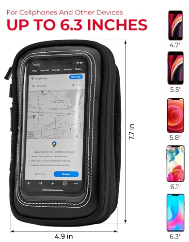 KEMIMOTO Magnetic Motorcycle Phone Case Tank Bag Phone Holder Water-Resistant Breathable Gas Small Phone Bag Case Adjustable Angle Touch Screen Cell Phone Mount Universal up to 6.3 Inch Black