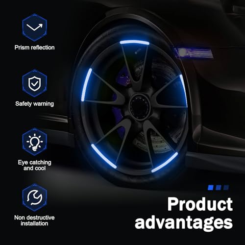 20 PCS Car Wheel Reflective Sticker, Waterproof Night Safety Warning Decal, Anti-Scratch Wheel Rim Eyebrow Stripe, Universal for Car SUV Motorcycle (Blue) - color: Blue