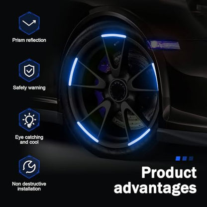 20 PCS Car Wheel Reflective Sticker, Waterproof Night Safety Warning Decal, Anti-Scratch Wheel Rim Eyebrow Stripe, Universal for Car SUV Motorcycle (Blue) - color: Blue