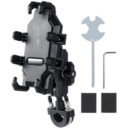 Aluminum Motorcycle Phone Mount, Vibration Dampeners with Anti-Shake Motorcycle Phone Holder, Cellphone Handlebar Adjustable Bracket for Scooters, S, Phones 4.7-7.2 Fit