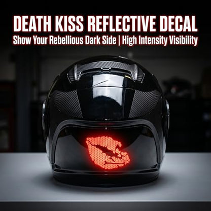 High Intensity Reflective Vinyl Death Kiss Skull Crossbones Lips Decal Bumper Sticker for Cars Motorcycles Helmets Truck Windows ATV Body Panels, Red, 3 Inch Wide, 3 Pack