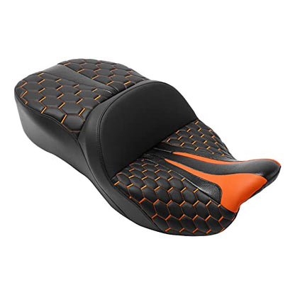 C.C. RIDER Soft Motorcycle Passenger Seat - Bagger Comb Strapped 2-Up One-Piece Fit for Harley Touring Road King FLHR Street Glide FLHX Road Glide FLTRX Electra Glide FLHT 2009-2023 - color: 23# Gel Orange