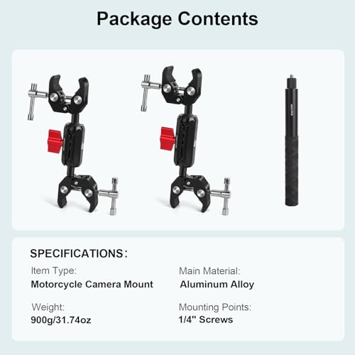 Motorcycle Handlebar Mount Kit with 47.28" Invisible Selfie Stick & Heavy Duty Double Clamps | POV Riding Mount for Insta360 X4 X3 X2 GO3/2, Action Cameras, Bike Mount System