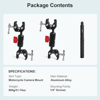 Motorcycle Handlebar Mount Kit with 47.28" Invisible Selfie Stick & Heavy Duty Double Clamps | POV Riding Mount for Insta360 X4 X3 X2 GO3/2, Action Cameras, Bike Mount System
