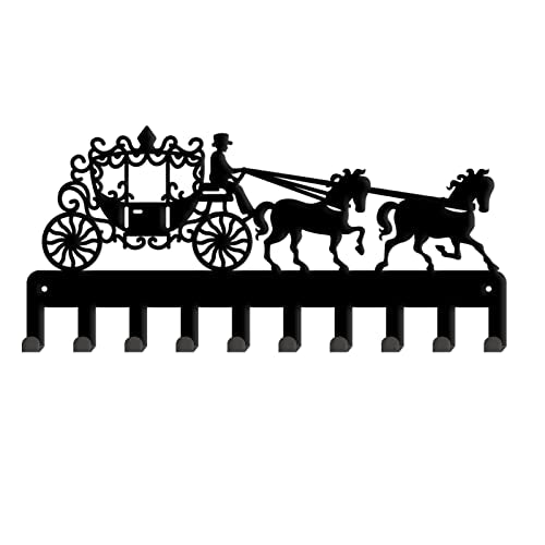 SUPERDANT Retro Carriage Key Holder Horse Decoratice Key Hook 10 Hooks Wall Mounted Key Rack Hanger Organizer Black Iron Home Decor for Bag Clothes Key Towel Hanging Wall Decoration - color: Vine Wagon
