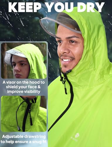 ANYOO Waterproof Rain Poncho Bike Bicycle Rain Capes Lightweight Compact Reusable for Adults - color: Greenyellow