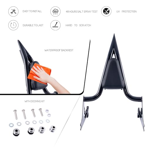 Kinglemc Adjustable One-Piece Sissy Bar Luggage Rack Passenger Backrest with Lock for Harley Breakout FXSB FXSE FXST(Gloss Black) - color: Black-Upgrade