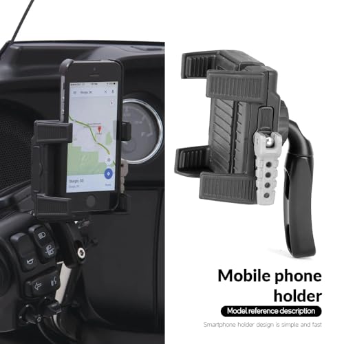 Motorcycle Phone Mount for Harley Davidson, Universal Cell Phone GPS Navigation Holder with Black Perch Mount for Harley Yamaha Kawasaki Suzuki Indian Honda Goldwing GL1800 GL1500
