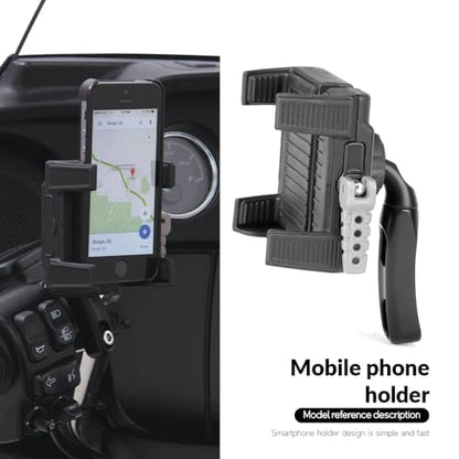 Motorcycle Phone Mount for Harley Davidson, Universal Cell Phone GPS Navigation Holder with Black Perch Mount for Harley Yamaha Kawasaki Suzuki Indian Honda Goldwing GL1800 GL1500