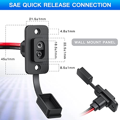 SAE Connector, ELECTOP Rectangular SAE Power Socket Sidewall Port, Weatherproof SAE Quick Connect Solar Panel Flush Mount Plug Outlet, 12AWG SAE Cable for Solar Generator Battery Charger (2 Pack) - size: 1.1FT