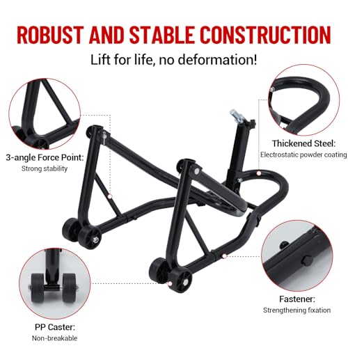 GarveeTech Motorcycle Rear Wheel Stand - Lift Jack With U + L Fork Swingarm Spool, 850 LBS Capacity, Compatible With Multiple Brands of Motorcycle Style