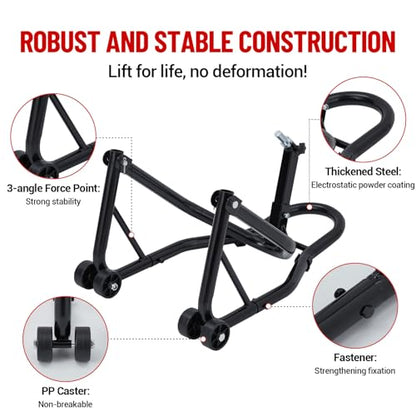 GarveeTech Motorcycle Rear Wheel Stand - Lift Jack With U + L Fork Swingarm Spool, 850 LBS Capacity, Compatible With Multiple Brands of Motorcycle Style