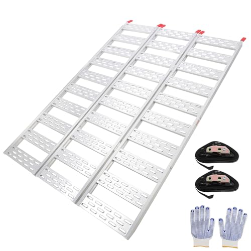 GAOMON Ramps for Pickup Trucks, Aluminum Tri-Fold Motorcycle Powersports Loading Ramps, 1500 LBS Capacity ATV Ramp with Load Straps for ATV/UTV, Lawn Mowers, Tractors, 76" L x 50" W - size: 1500Lbs 76"x50"