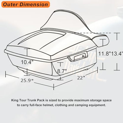 Advanblack 2025 Road Glide King Tour Trunk Pack Black Latch Wrap-Around Backrest Compatible with 2024-2025 Harley Touring Road Glide, Street Glide, Electra Glide (Iron Horse Metallic) - color: Iron Horse Metallic