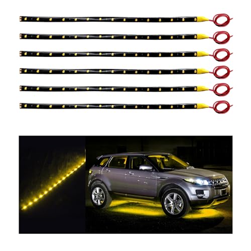 Dickno 6 PCS 15 LED Strip Underbody Light, 1Ft 12V Waterproof Car Led Interior Exterior Strip Light with 6 Inch Wire, Flexible Auto Light Strip Decoration for Car Motorcycle Truck Boat (Yellow) - color: Yellow