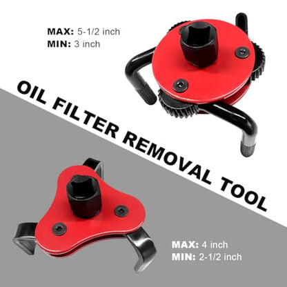 2 PCS Universal Oil Filter Wrench, Adjustable 3-Jaw Oil Filter Removal Tool From 2-1/2 to 4 inch & 3 to 5-1/2 inch, Oil Filter Wrench Change Set Fits 1/2'' & 3/8'' Drive