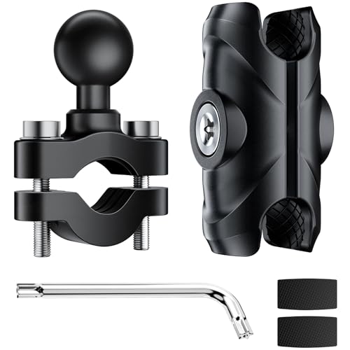 LBW Motorcycle Handlebar Mount with Anti Vibration TPU Ball and Double Socket Arm U-Bolt Base, Compatible with B Size Ball Accessories, Fits Popular Bike Cell Phone & GPS Mounts for 0.5-1" Bars