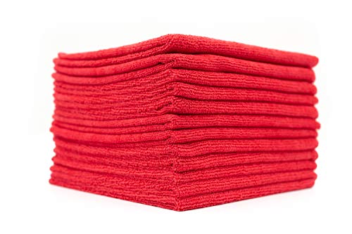 The Rag Company - All-Purpose Microfiber Terry Cleaning Towels - Commercial Grade, Highly Absorbent, Lint-Free, Streak-Free, Kitchens, Bathrooms, Offices, 300gsm, 16in x 16in, Red (12-Pack) - color: Red, size: 16in x 16in