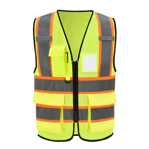 A-SAFETY Mesh High Vis Vest Lightweight Reflective Construction Vest with Pockets Safety Vest for Men/Women - color: Yellow, size: Small
