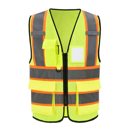 A-SAFETY Mesh High Vis Vest Lightweight Reflective Construction Vest with Pockets Safety Vest for Men/Women - color: Yellow, size: Medium