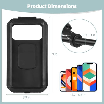 Phone Mount with Waterproof Protector, Sturdy Phone Mount, Full Coverage, Sensitive Touchscreen, 360° Adjustable Smartphone Holder for 4.7-6.3 in Phones