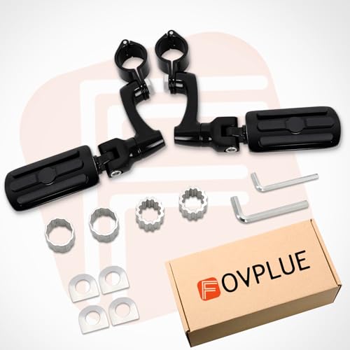 FOVPLUE 1", 1.25" Highway Footpegs,Adjustable Highway Peg for Harley Touring Softail Dyna Sportster Honda Kawasaki Suzuki Yamaha Indian Victory with 1", 1-1/4",22-35mm Engine Guards/Tubing,Gloss Black - color: GLOSS BLACK and Rubber Style