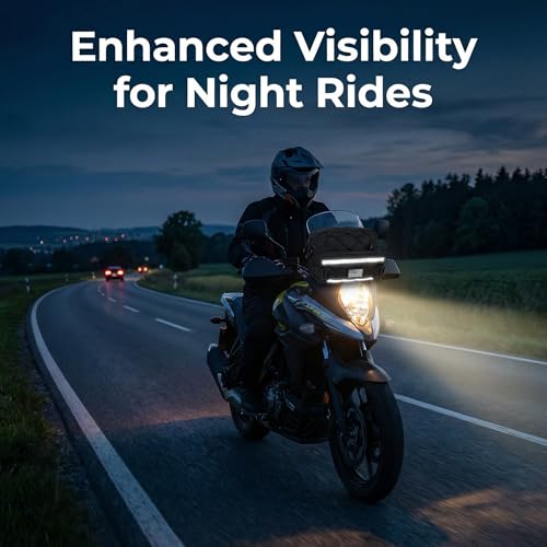 Riverruns Reflective Motorcycle Handlebar Bag Dual Strips Quick Access - 2.5L Universal Tool Pouch, Bright Orange Lining, Glasses Pocket, Multi-Mount Cruiser Front Fork Sissy Bar Convertible