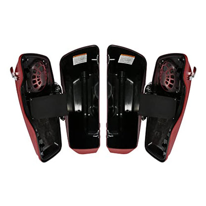 HR3 Wicked Red Denim 4" Stretched Hard Saddlebags w/Speaker Lids Compatible with 2019 Street Glide Special FLHXS Road Glide Special FLTRXS (Replace for OEM) - color: Wicked Red Denim
