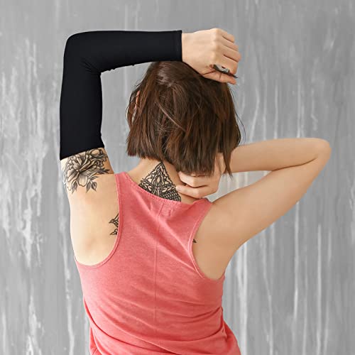 Vicenpal 2 Pairs Tattoo Cover up Sleeve Forearm Arm Sleeves for Women Men Compression Tattoo Upper Arm Cover(Black, Nude) - color: Black, Nude