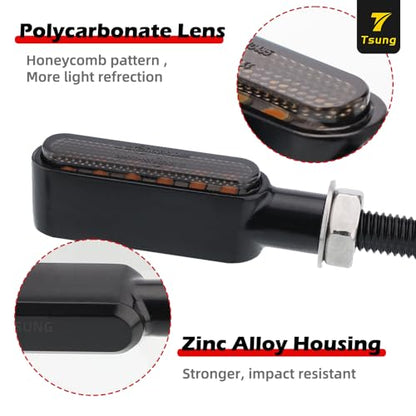 TSUNG Flowing LED Motorcycle Turn Signal Lights Sequential Front Rear Blinkers Indicators Universal Fits for Cruiser Touring Bobber Cafe Racer Street Bikes (Black-Amber) - color: Black-Amber