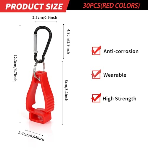 30 PCS Red Glove Clips for Work Glove Holders, Safety Clip Glove Keeper, Gloves Grabber Clips, Gloves Belt Clips for Worker Construction