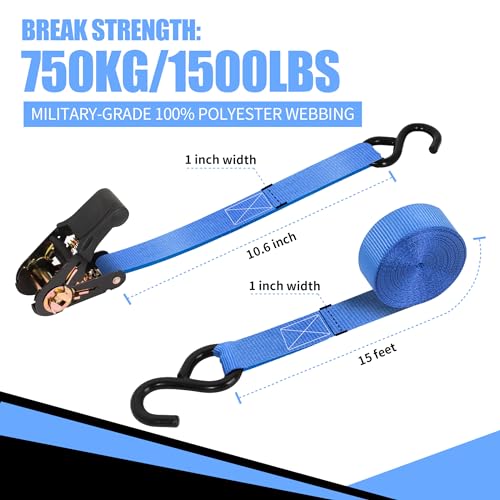 Cartman 1" x 15' Ratchet Tie Down up to 1500lbs 6pk in Carry Bag, Cargo Straps - style: 6PK Blue